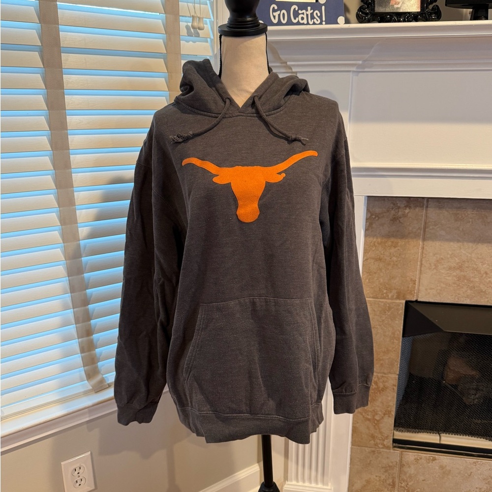 University of Texas Gray Hoodie with Orange suede Longhorn Logo